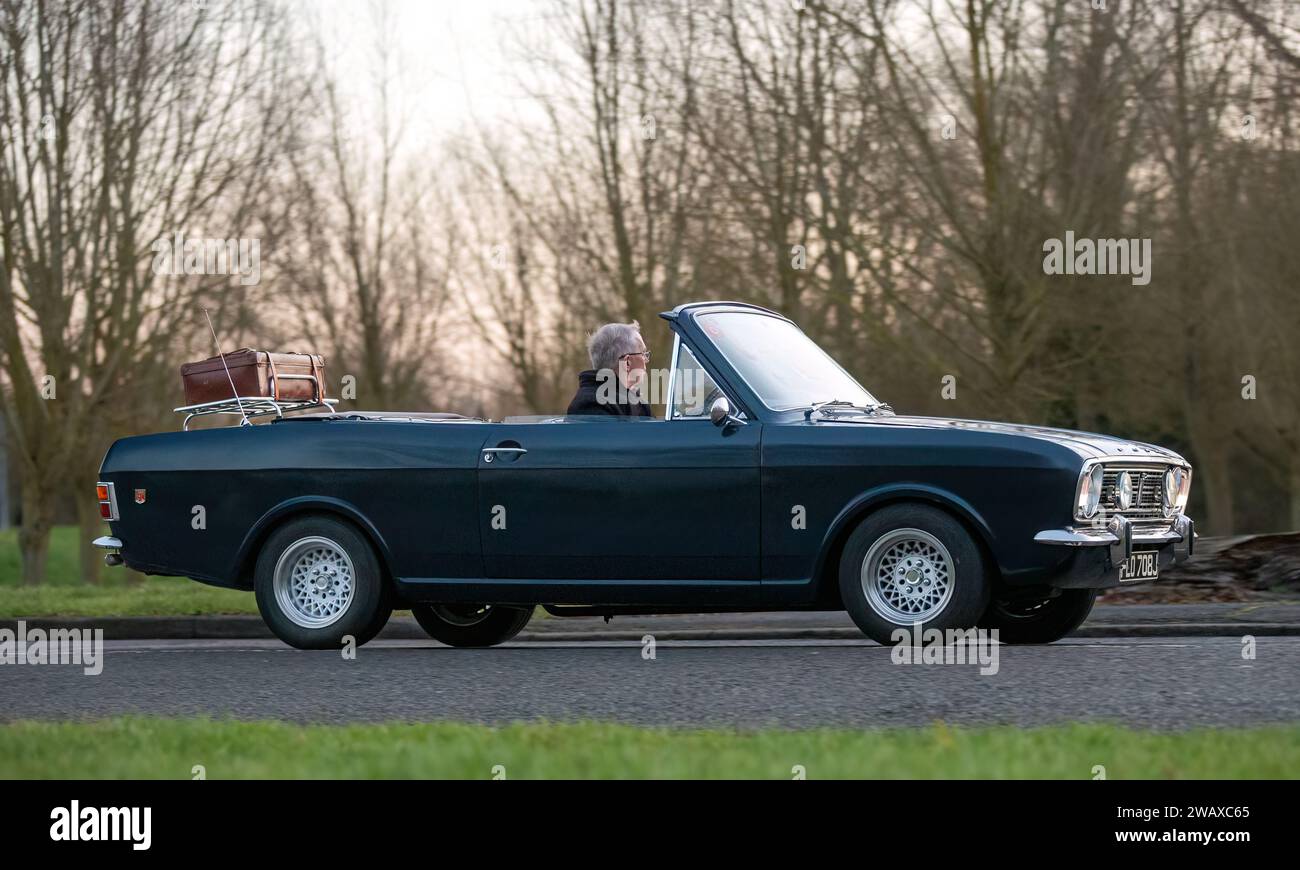 Stony Stratford,UK Jan 1st 2024. 1970 Ford Cortina convertible car
