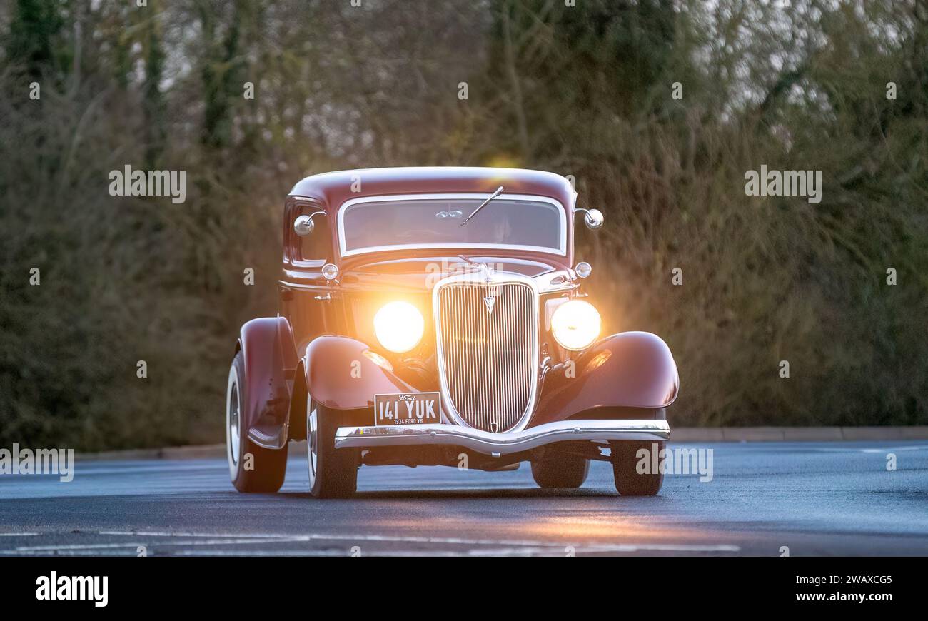 Stony Stratford,UK Jan 1st 2024. 1934 FORD V8 5WINDOW COUPE car
