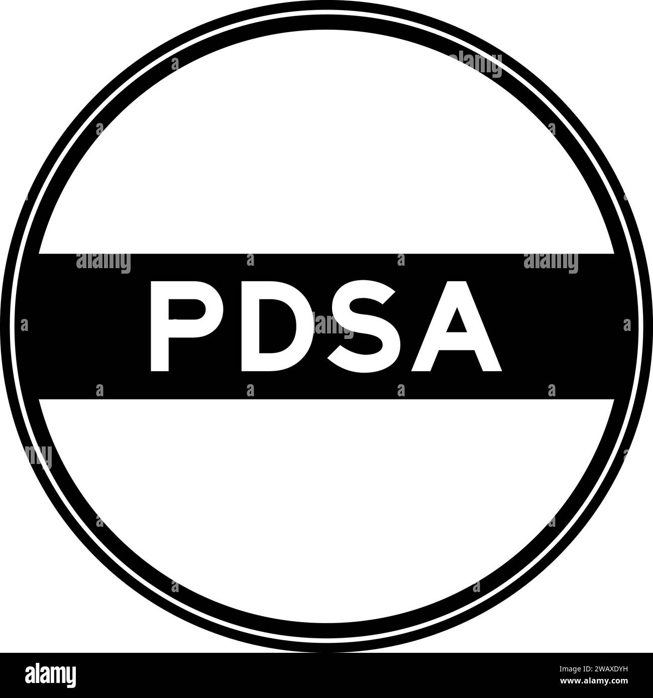Black color round seal sticker in word PDSA (Abbreviation of plan do study act) on white