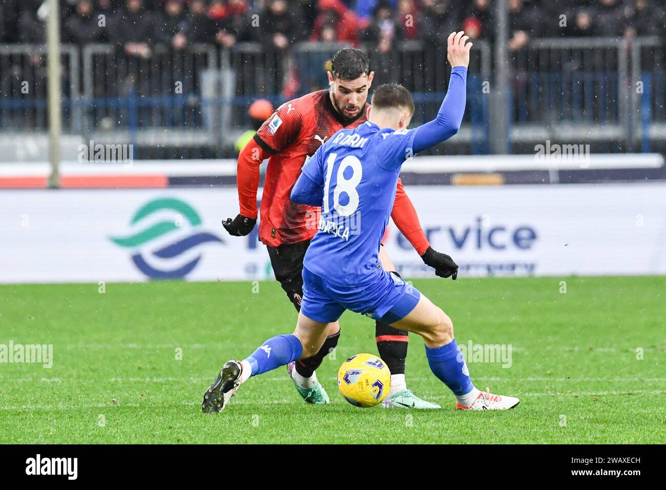 Empoli, Italy. 07th Jan, 2024. Theo Hernandez (Milan) makes tunnel to