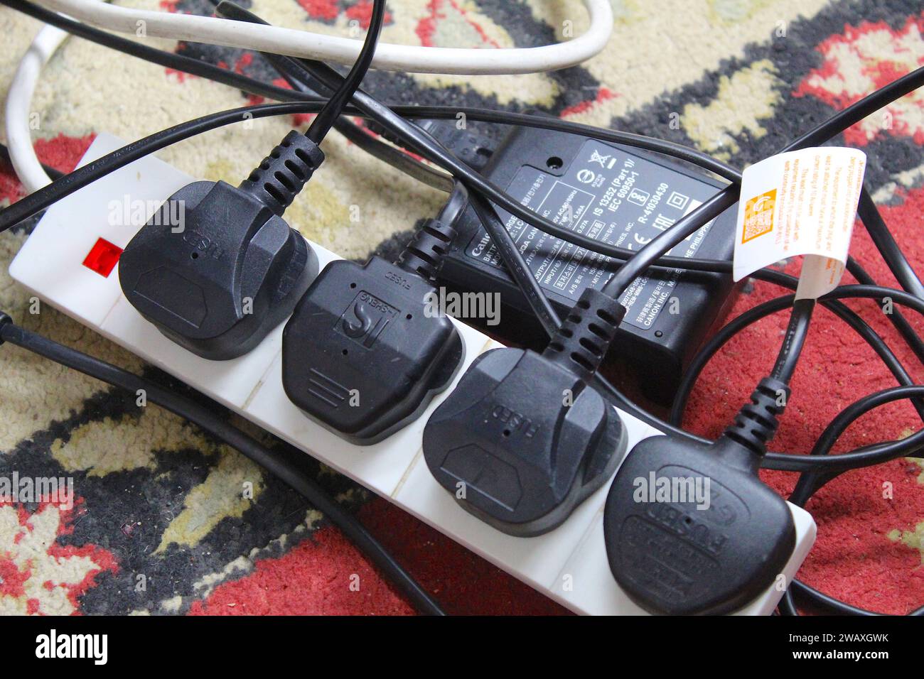 Dublin, Ireland January 3rd 2024 A photo of an array of black plugs