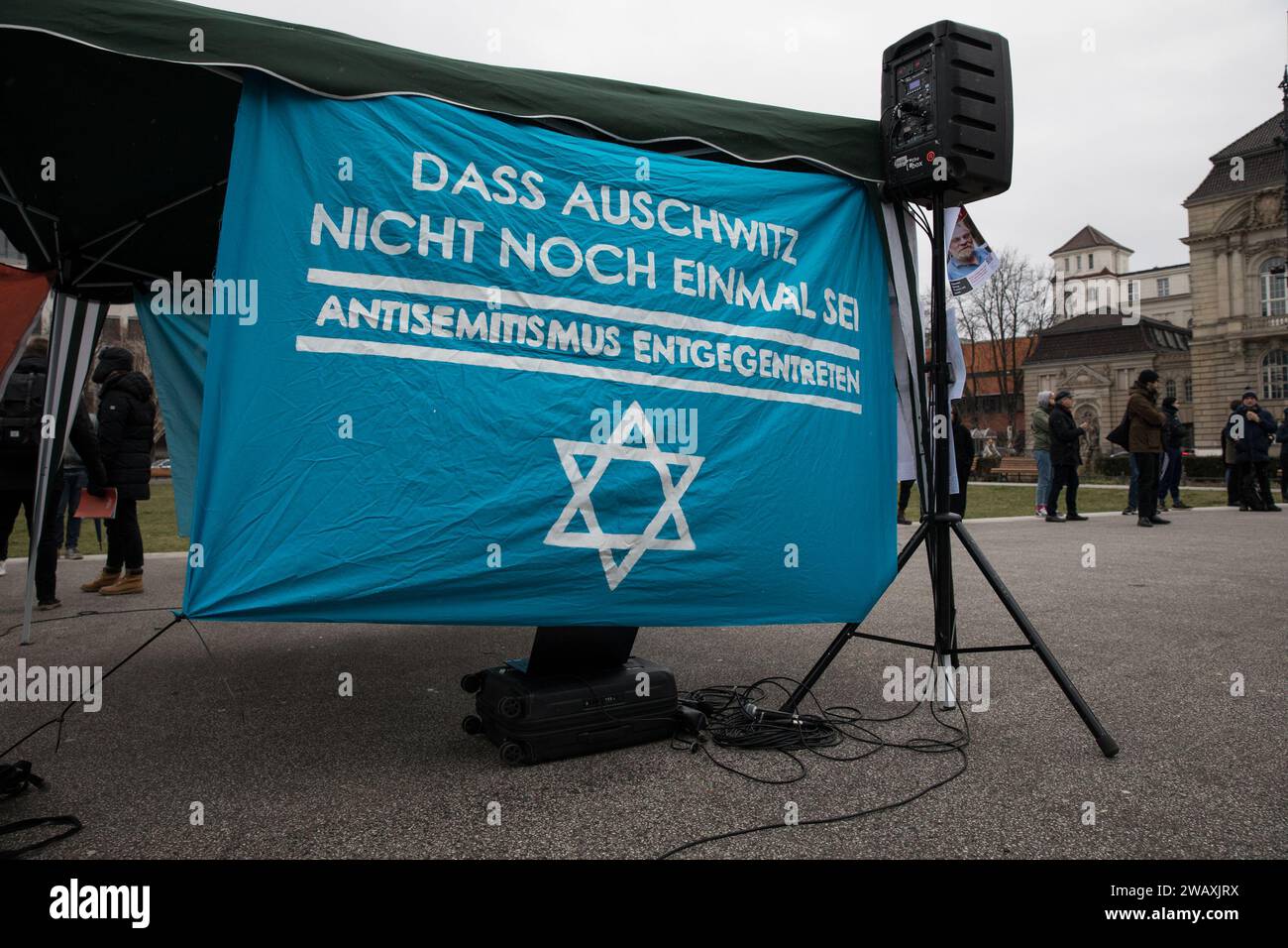 Protesters Rallied In The German Capital On January 7 2024 To   Protesters Rallied In The German Capital On January 7 2024 To Denounce Antisemitism And Extremism The Protest At Steinplatz Near The Berlin University Of The Arts Was Organized Under The Banner Against All Antisemitism And Extremism Speakers At The Rally Condemned Recent Incidents Of Antisemitism And Extremism In Germany Calling For A United Front Against These Ideologies They Emphasized The Importance Of Solidarity Among Different Groups And Communities In Combating Hate And Intolerance Three Months After The Horrific Events Of October 7 We Must Remain Vigilant And Stand Strong Aga 2WAXJRX 