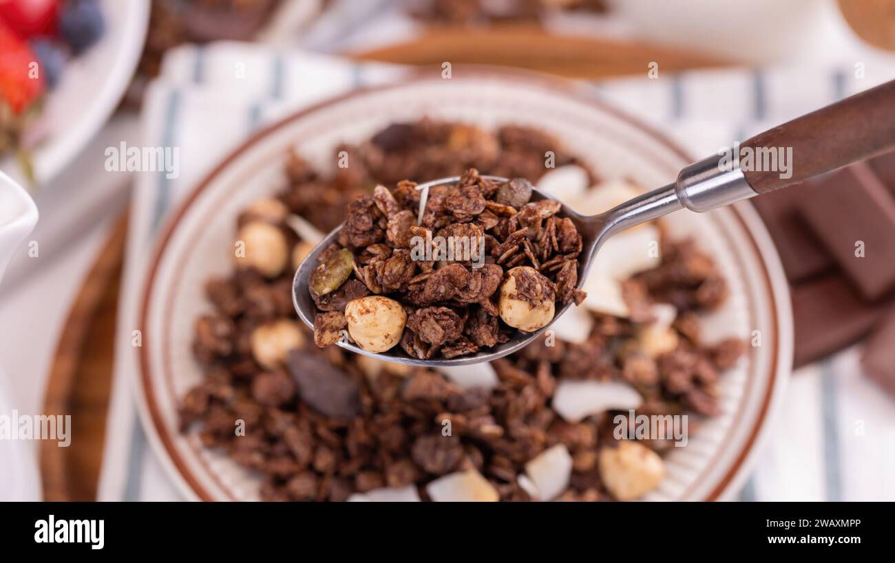 New pictures of oat grains taken with chocolate, high quality pictures Stock Photo