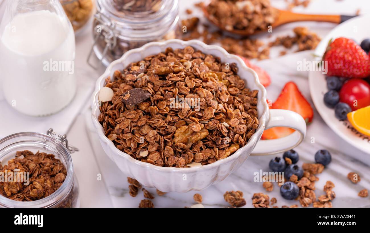 New pictures of oat grains taken with chocolate, high quality pictures Stock Photo