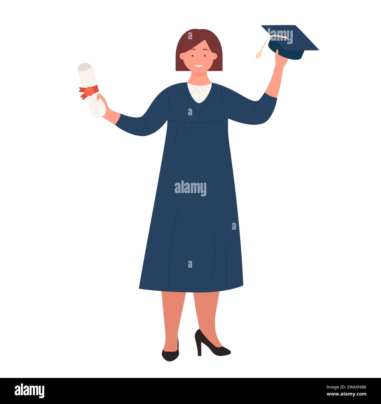 Happy graduate student vector illustration. Cartoon flat young female ...