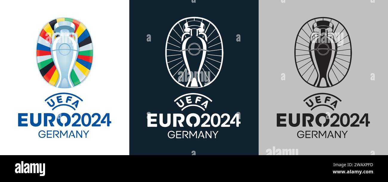 UEFA Euro 2024 in Germany Color Black and White 3 Style Logo European professional football tournament, Vector Illustration Abstract Editable image Stock Vector