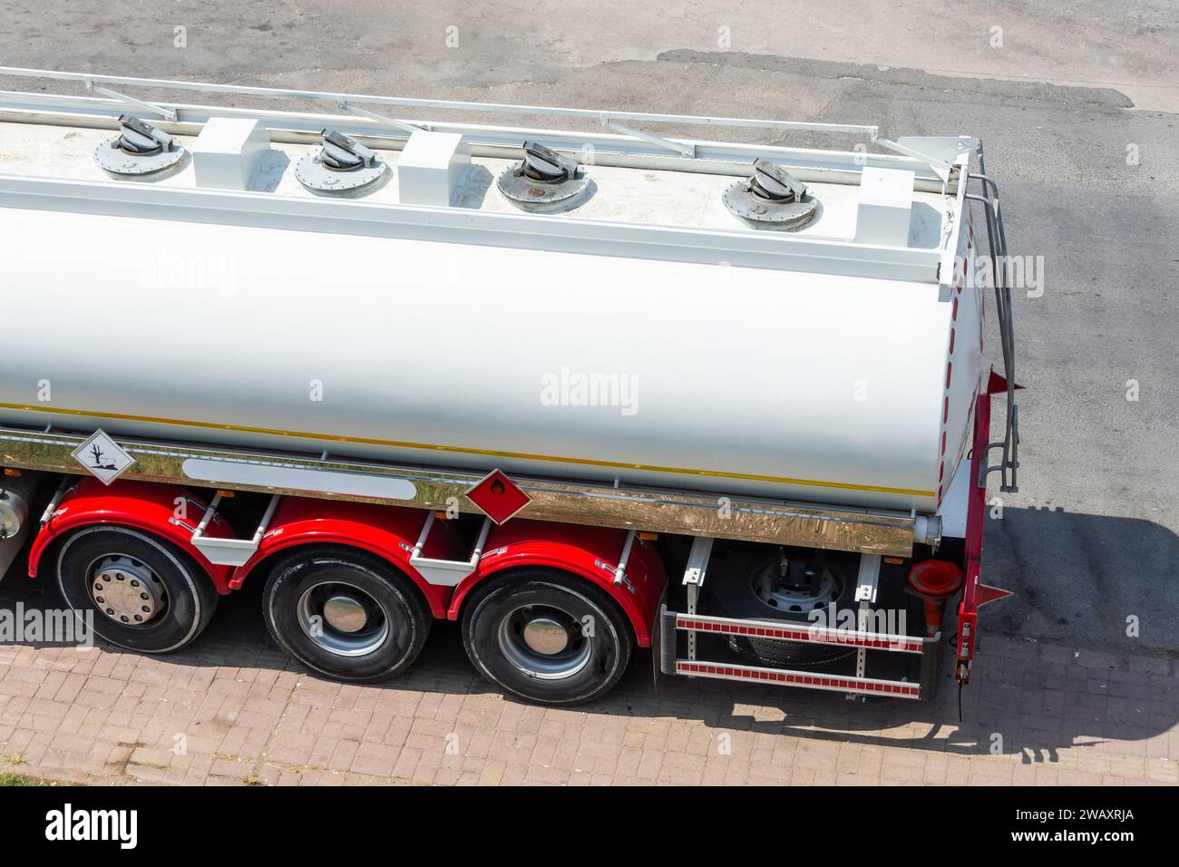 Heavy transportation industry. Moving liquid shipment. Tank trailer ...