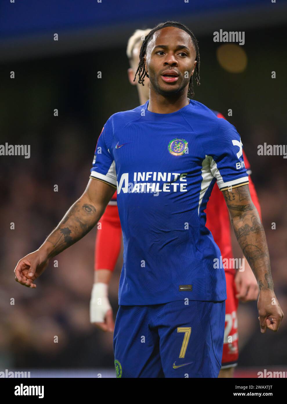 London, UK. 06th Jan, 2024  - Chelsea v Preston North End - FA Cup Round 3 - Stamford Bridge.                                                           Chelsea's Raheem Sterling in action.                                                 Picture Credit: Mark Pain/  Alamy Live News Stock Photo