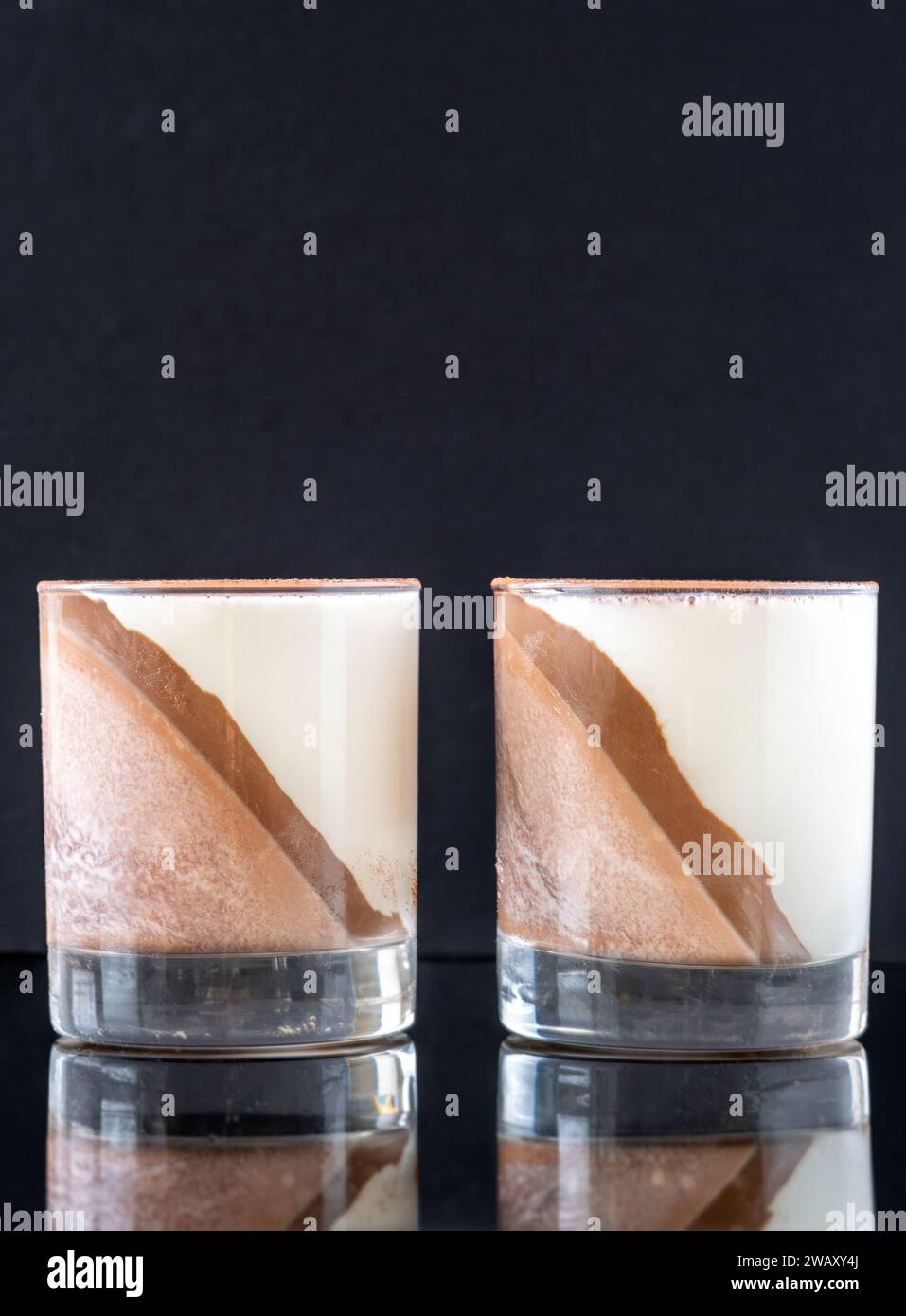 Vanilla chocolate panna cotta dessert in the glass Stock Photo