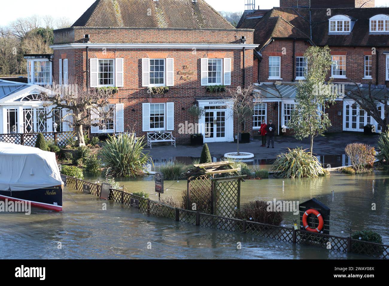 Marlow, United Kingdom. 7th Jan, 2024. UK Weather The heavy rainfall