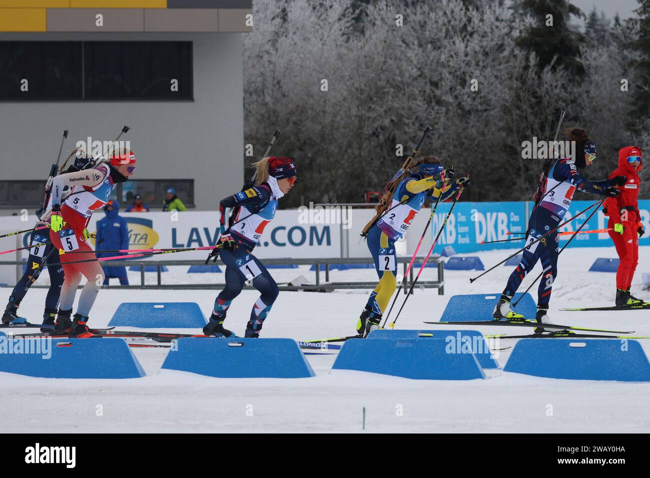 Oberhof, Deutschland. 07th Jan, 2024. Startszene beim IBU Biathlon Weltcup Oberhof Staffel 4 x 6 km Frauen Credit: dpa/Alamy Live News Stock Photo
