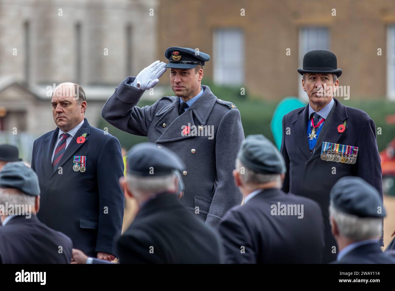 HRH Prince William takes the salute during Remembrance Sunday parade, Horse Guards Parade, London, UK Stock Photo