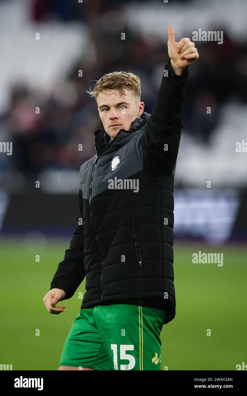 LONDON, UK 7th Jan 2024 Tommy Conway of Bristol City applauds the