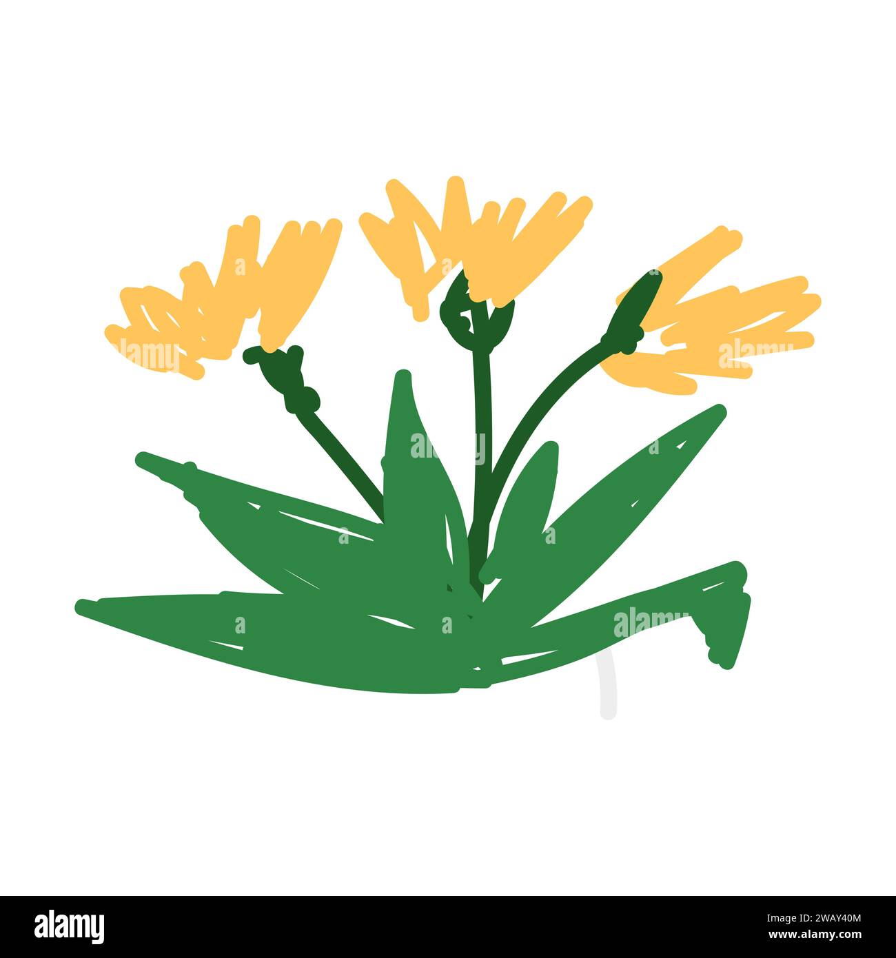 yellow flower daisy in sketch style cartoon icon. Vector illustration ...