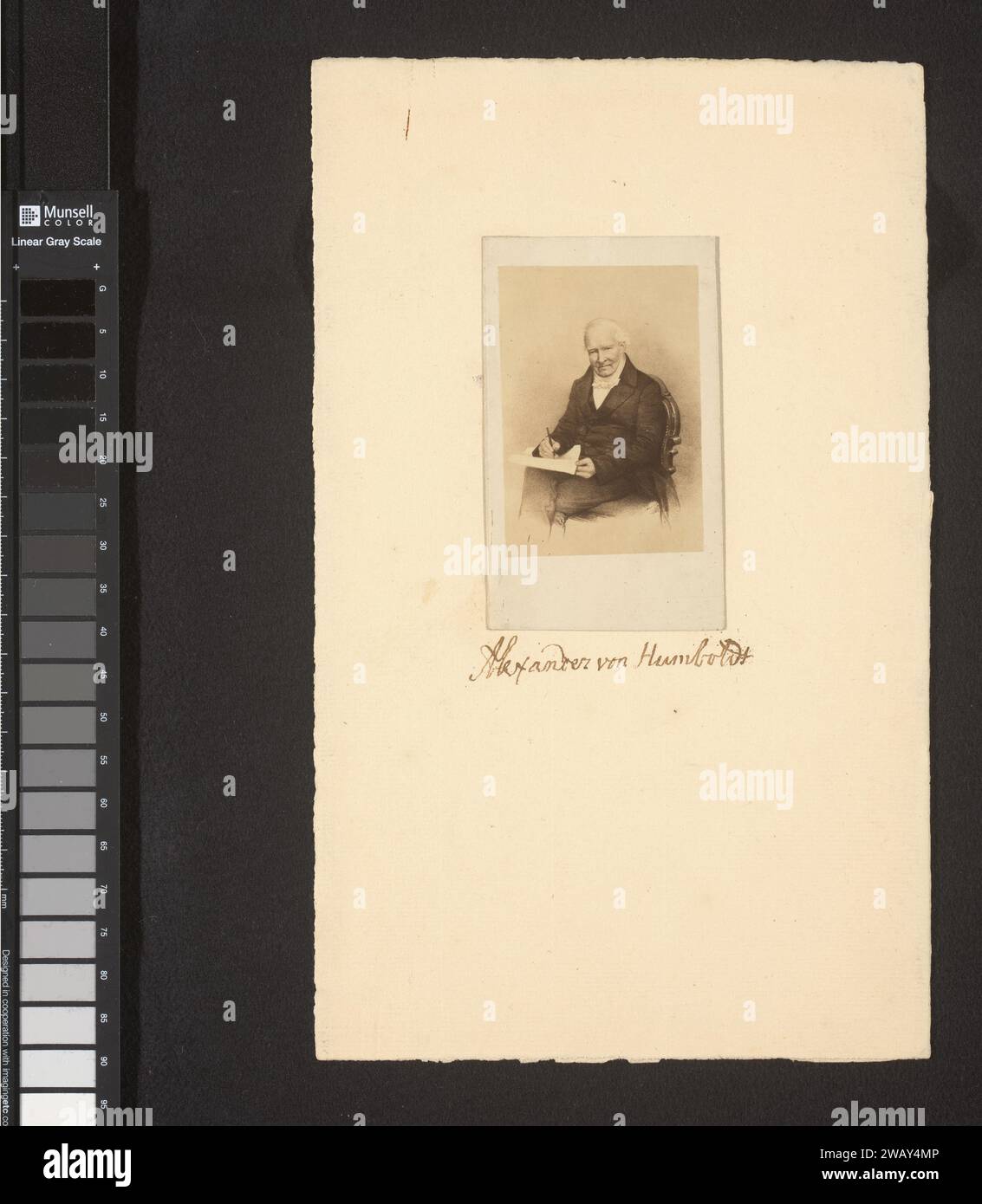 Photo production of a lithograph with a portrait by Alexander von Humboldt, Anonymous, 1860 - 1875 Photograph. visit card   paper. cardboard albumen print historical persons. science and technology (+ portrait of scholar, scientist) Stock Photo