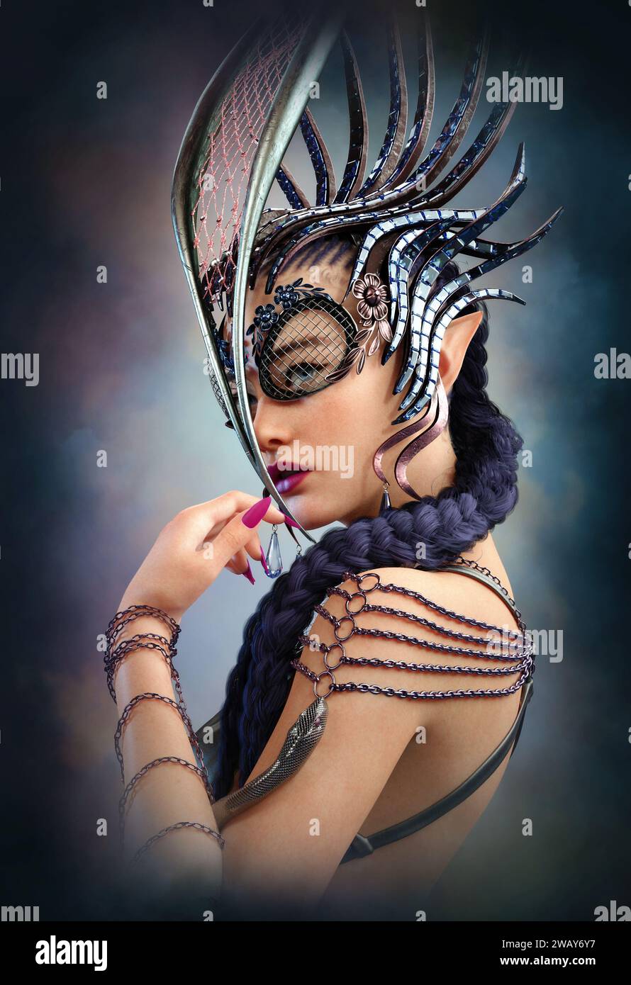3d computer graphics of a fairy with fantasy jewelry and headdress Stock Photo