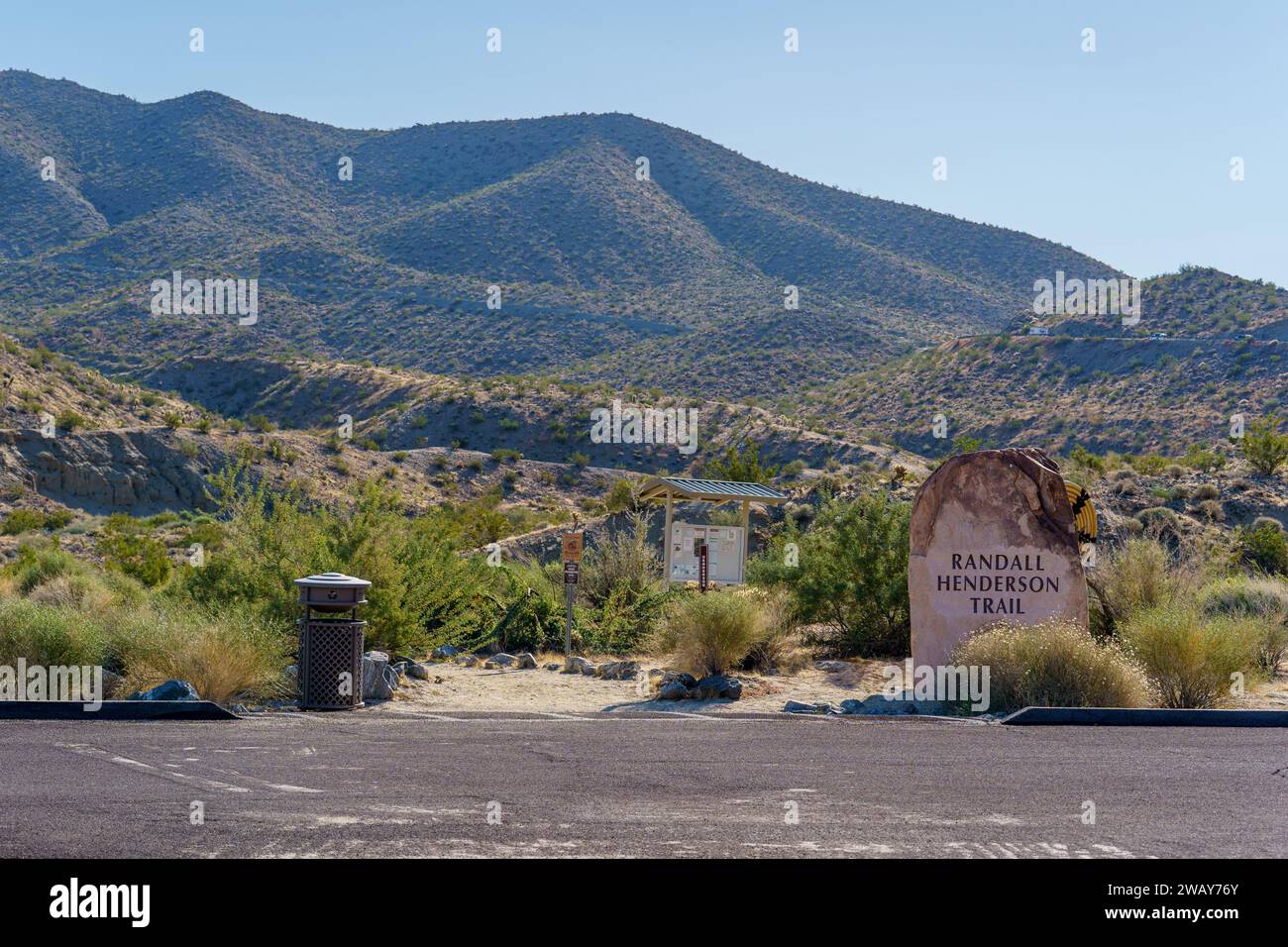 Palm Desert, California – December 2, 2023: Randall Henderson Trail sign and trailhead entrance Stock Photo