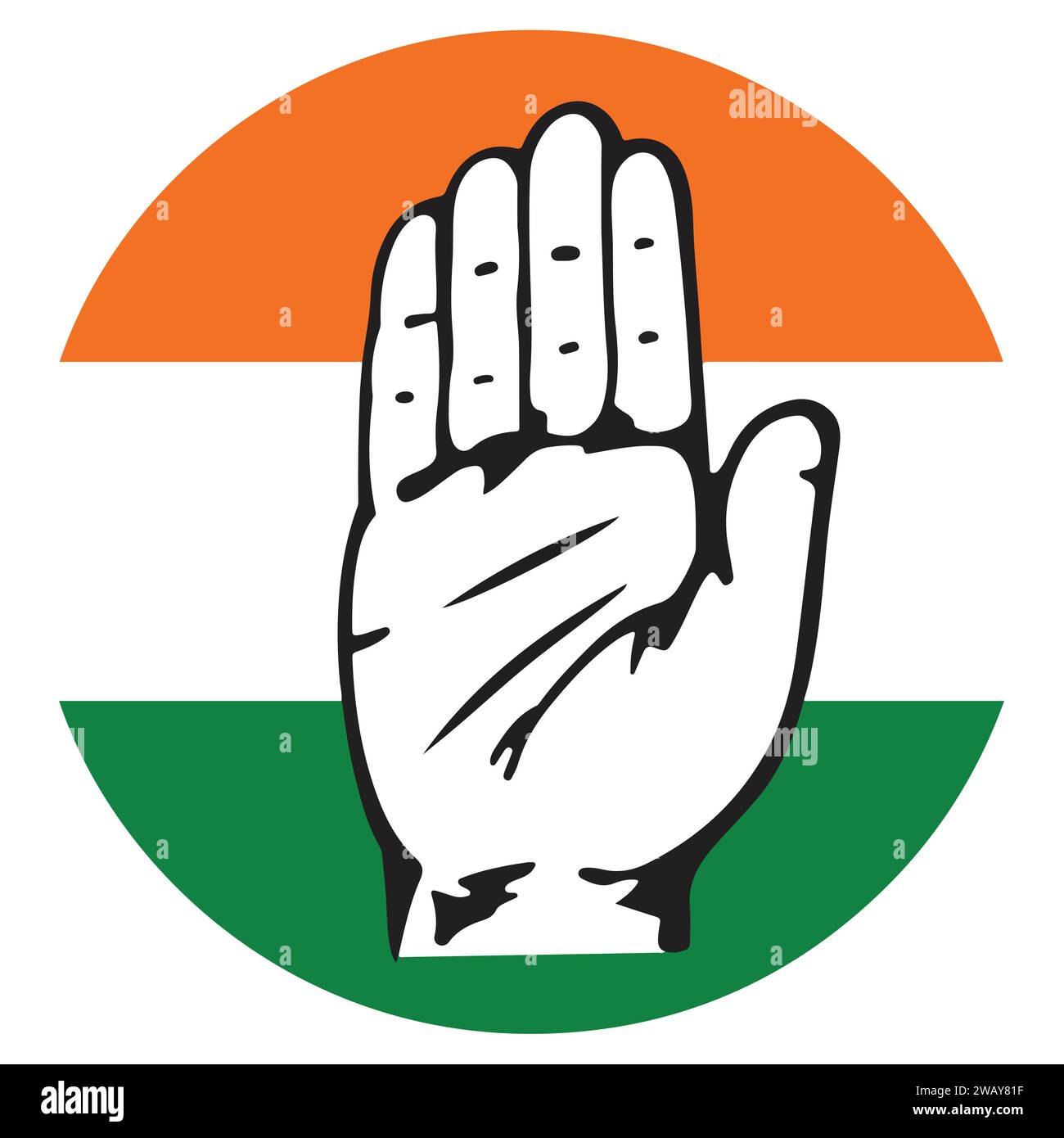 Indian National Congress party flag logo vector | Hand symbol with three color |Indian Pollical Party Symbol Stock Vector