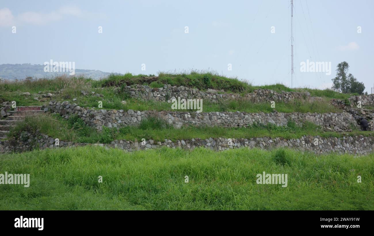 Archaeological site Ixtepete in Zapopan Jalisco Mexico. Pyramids with Tehotihuacan style like the Sun Pyramid. Stock Photo