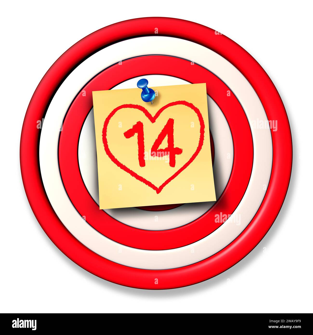 February 14 Valentines Day Holiday target date  as a Valentine date night plan as a reminder of a Love celebration to celebrate relationships Stock Photo