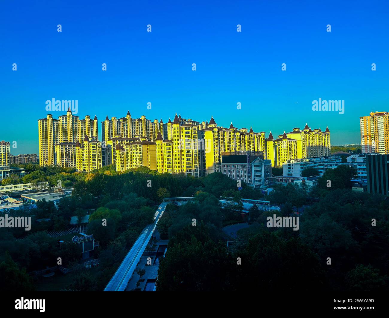 Beijing, China, Wide Angle, View, cityscape residential buildings complex, housing project Stock Photo