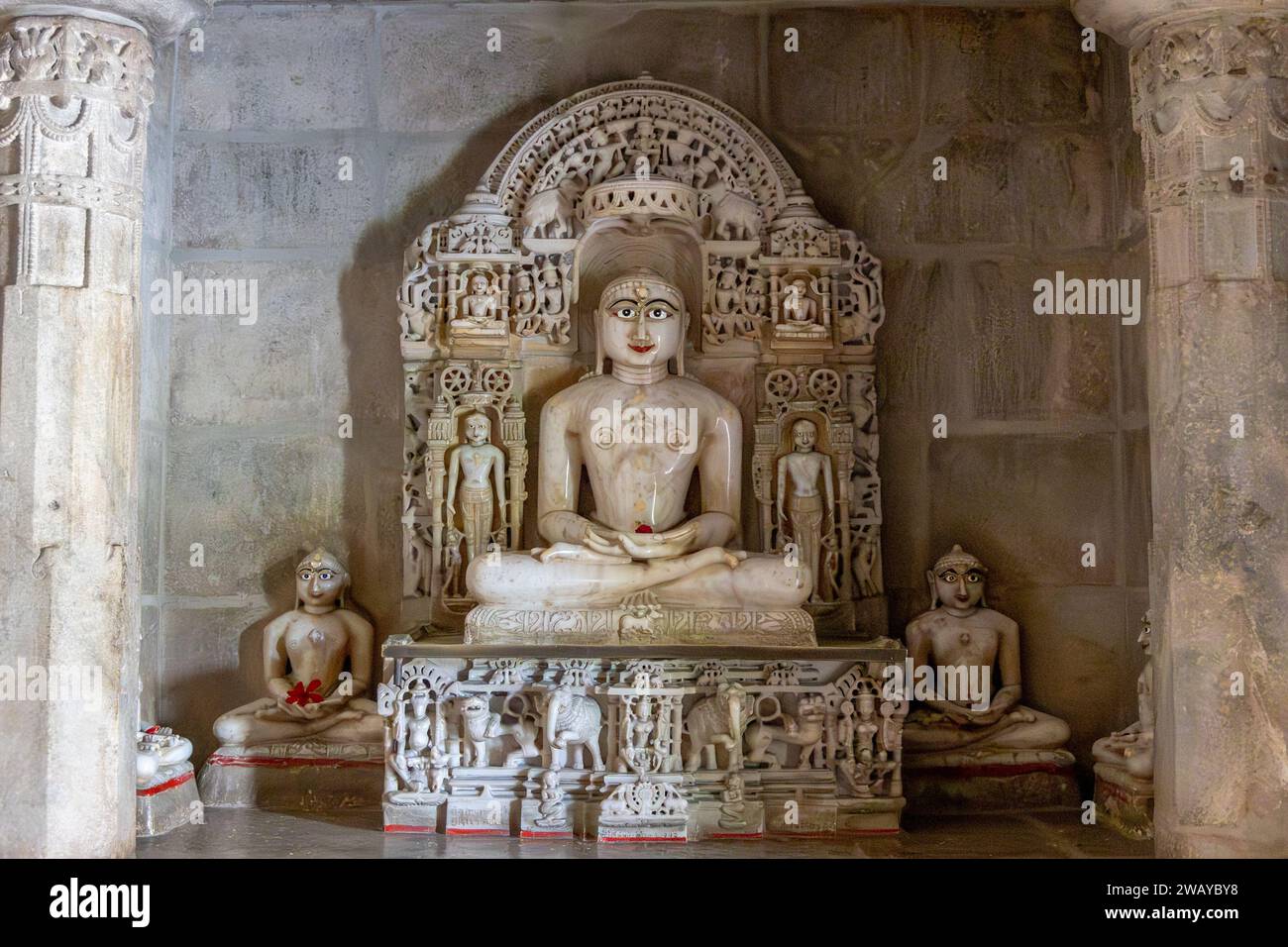 jain holy god statue at jain temple from flat angle image is taken at ranakpur jain temple