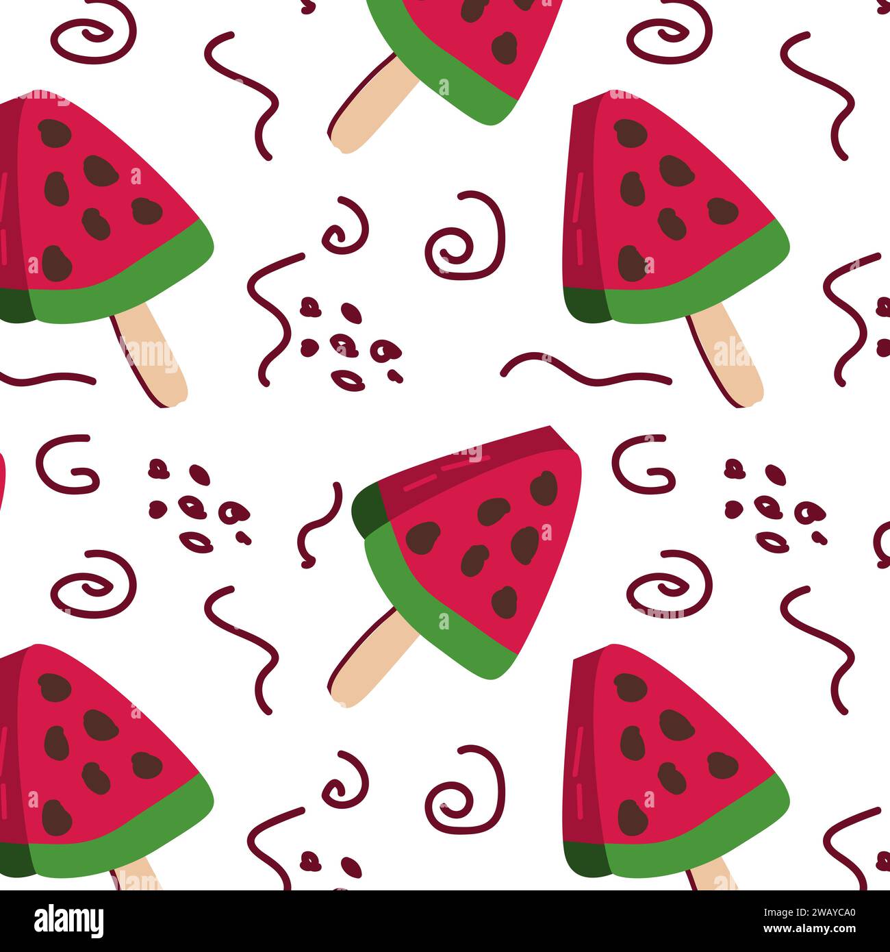 seamless pattern with watermelon ice cream on white background. Vector ...