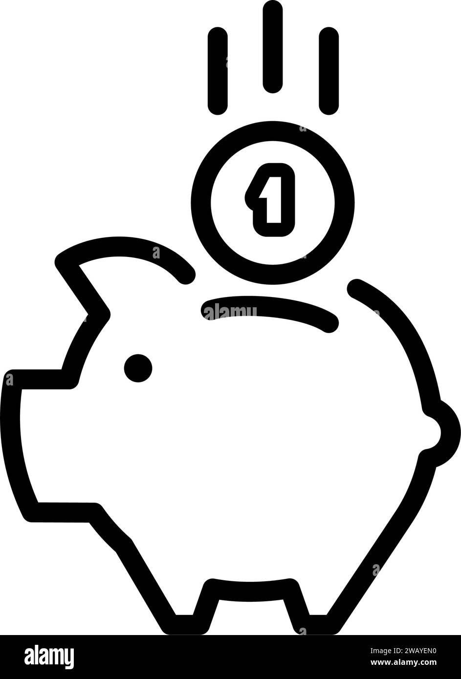 piggy bank icon with coin symbol, made in line style. Stock Vector