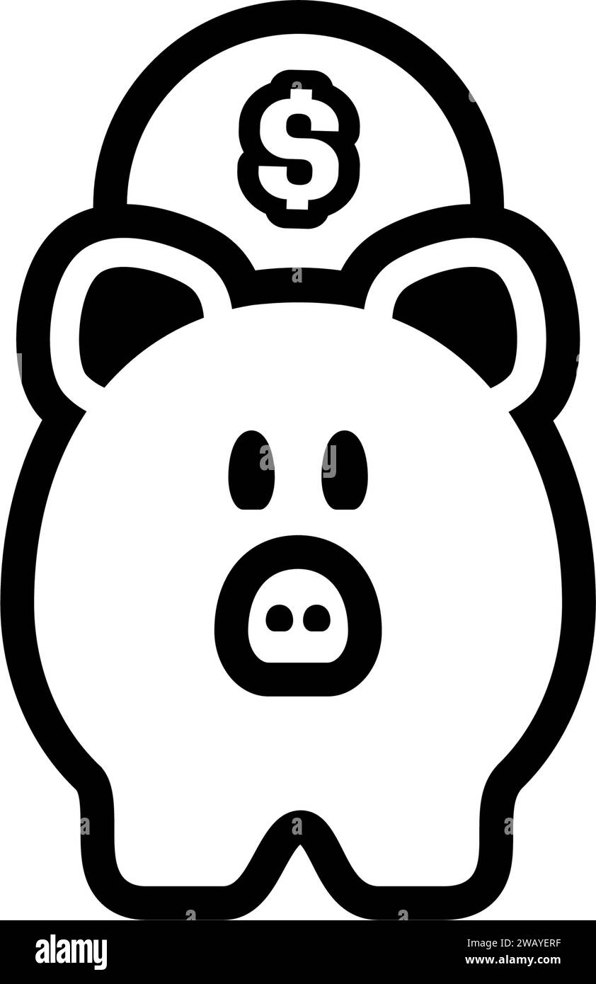 piggy bank icon with coin dollar symbol, made in linear style Stock ...