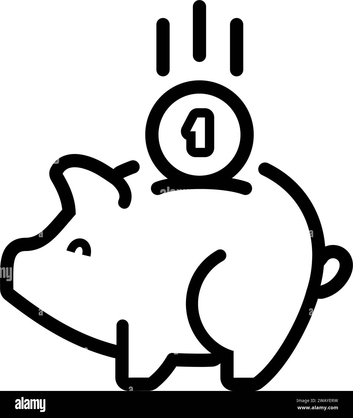 piggy bank icon with coin symbol, made in line style. Stock Vector