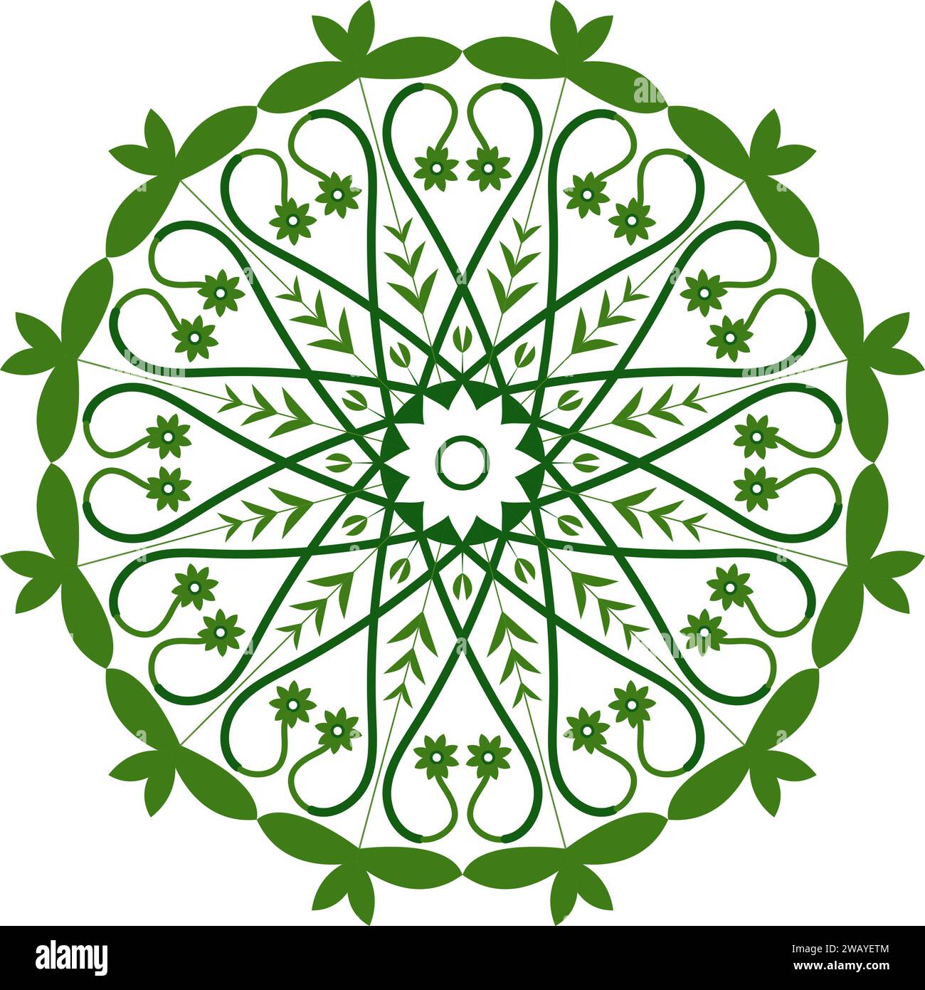 Green color floral mandala design. Circular ornament mandala of green leaves. Stock Vector