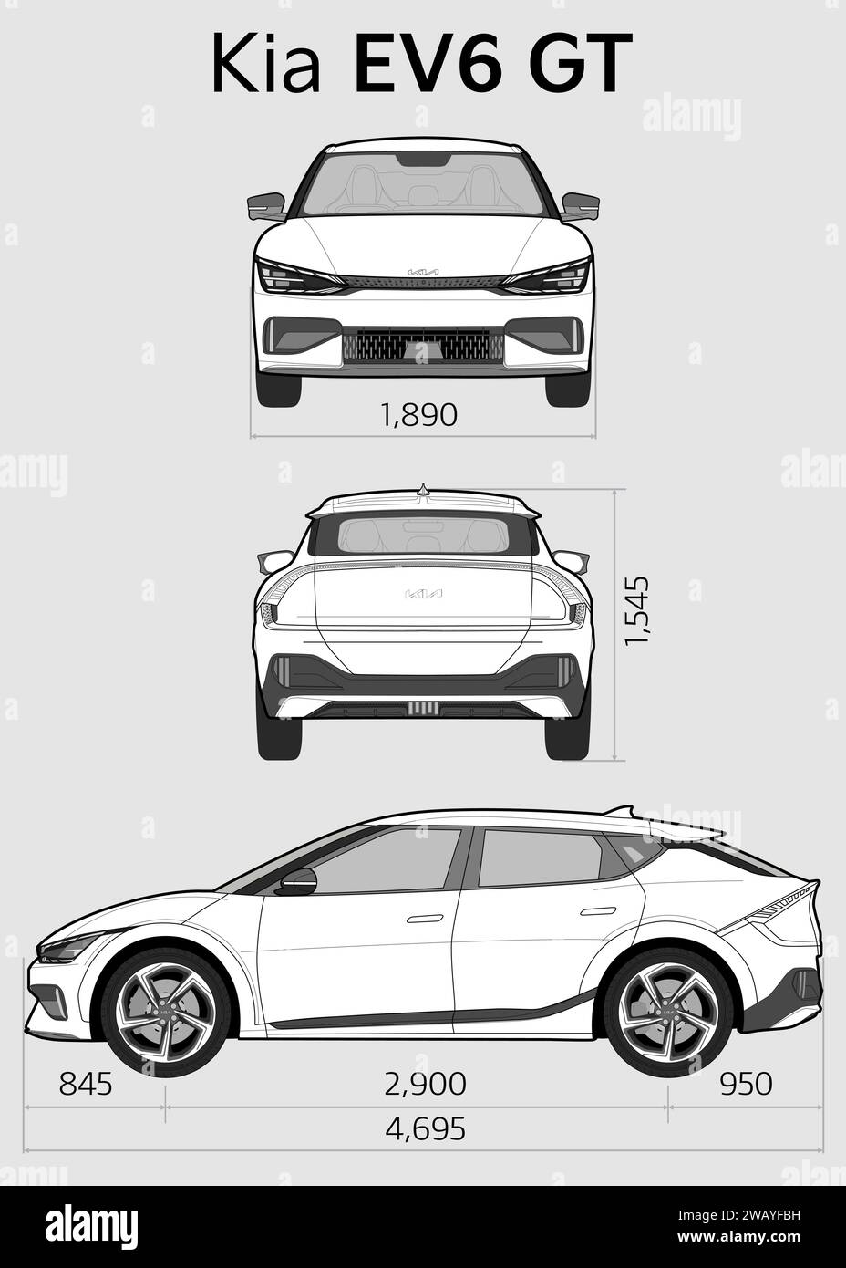 Kia EV6 GT car blueprint Stock Vector