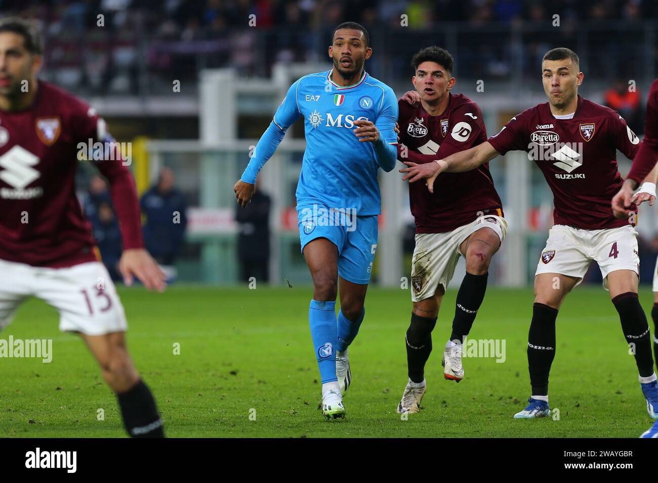 Juan Jesus of SSC Napoli during the Serie A match between Torino FC and SSC Napoli on January  07, 2024 at Olympic Grande Torino Stadium in Turin, Ita Stock Photo