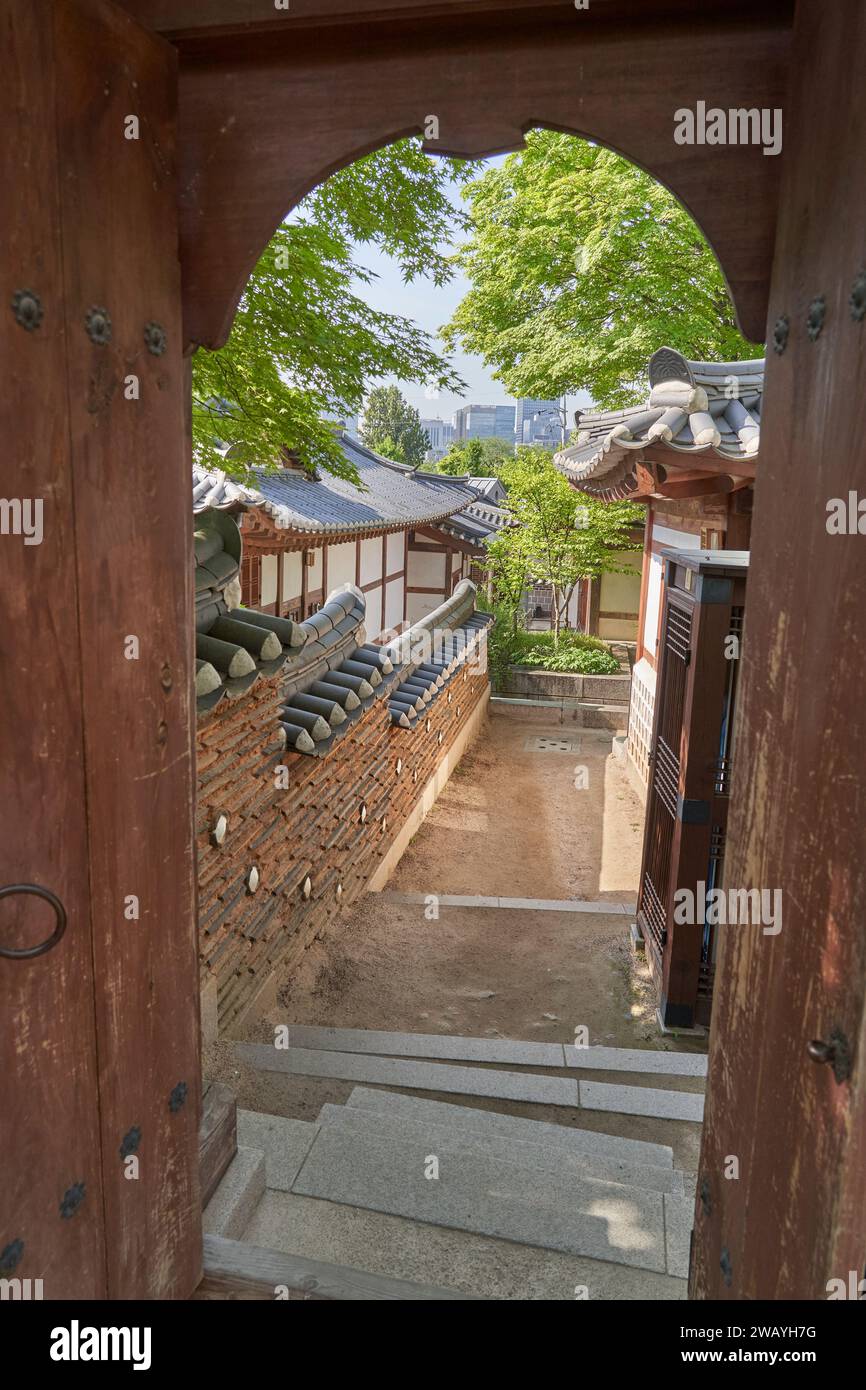 Doors in the garden of Beak Inje House, a traditional Korean house of a
