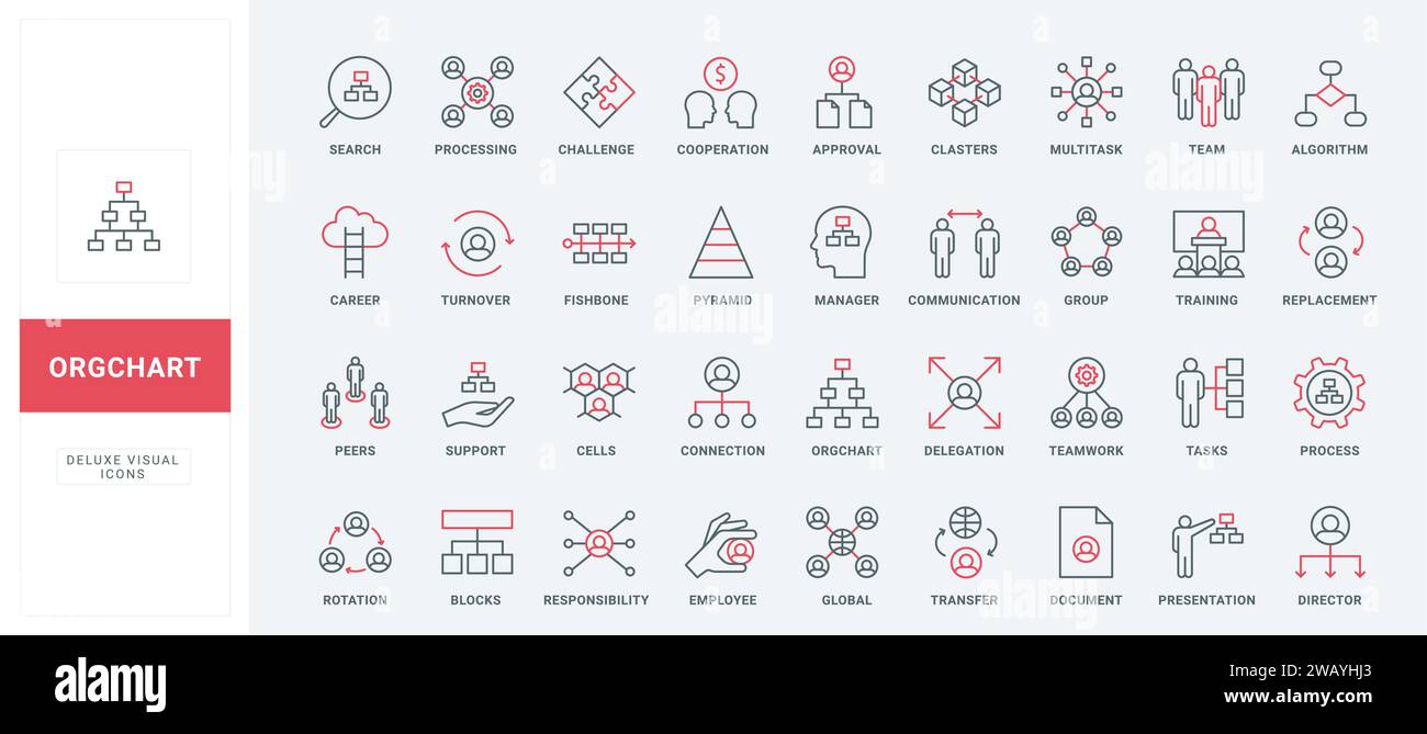 Structure and hierarchy of corporate company, org chart line icons set ...