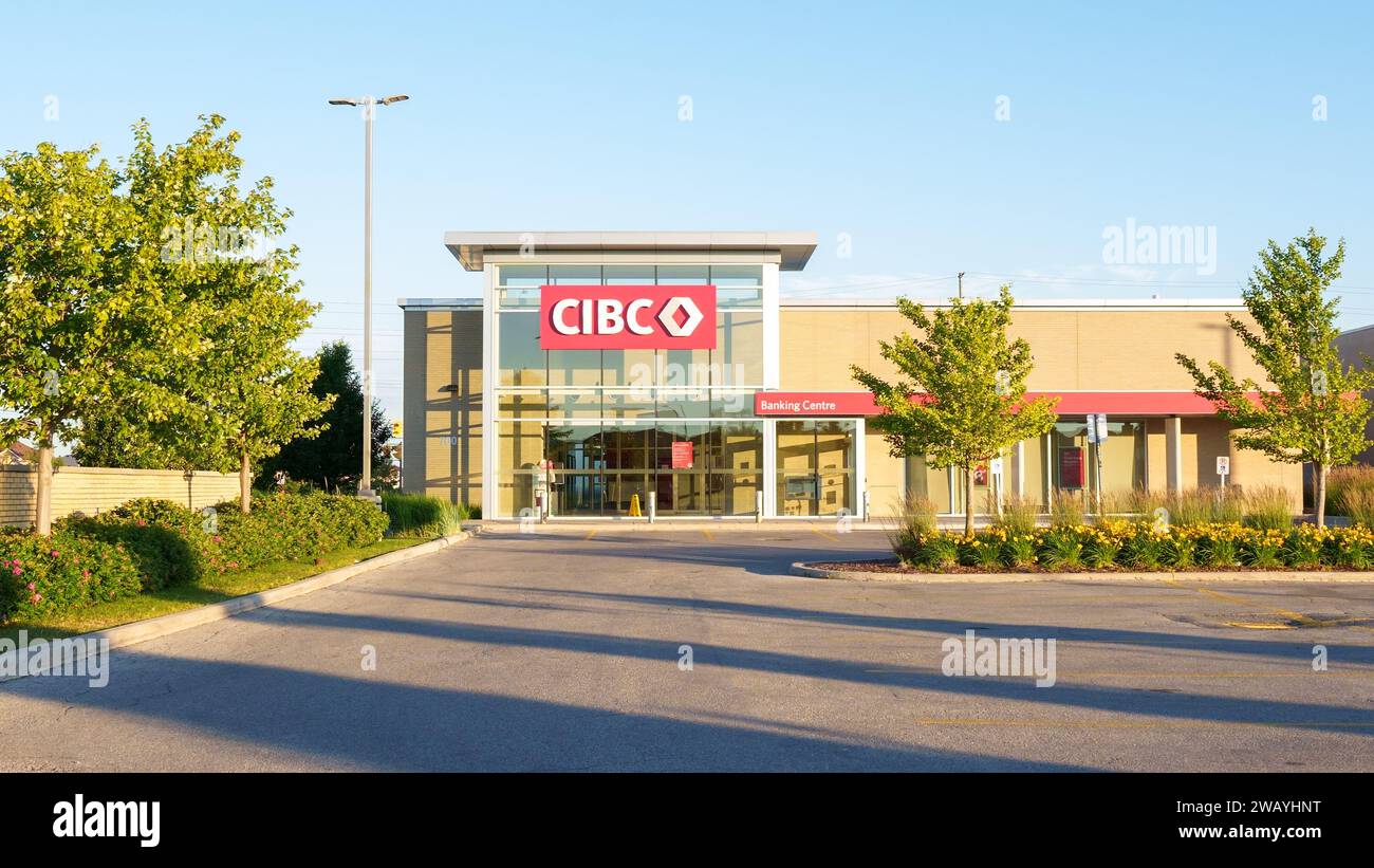 CIBC logo on branch of the Canadian Imperial Bank of Commerce. Toronto, Canada July 4, 2022 Stock Photo