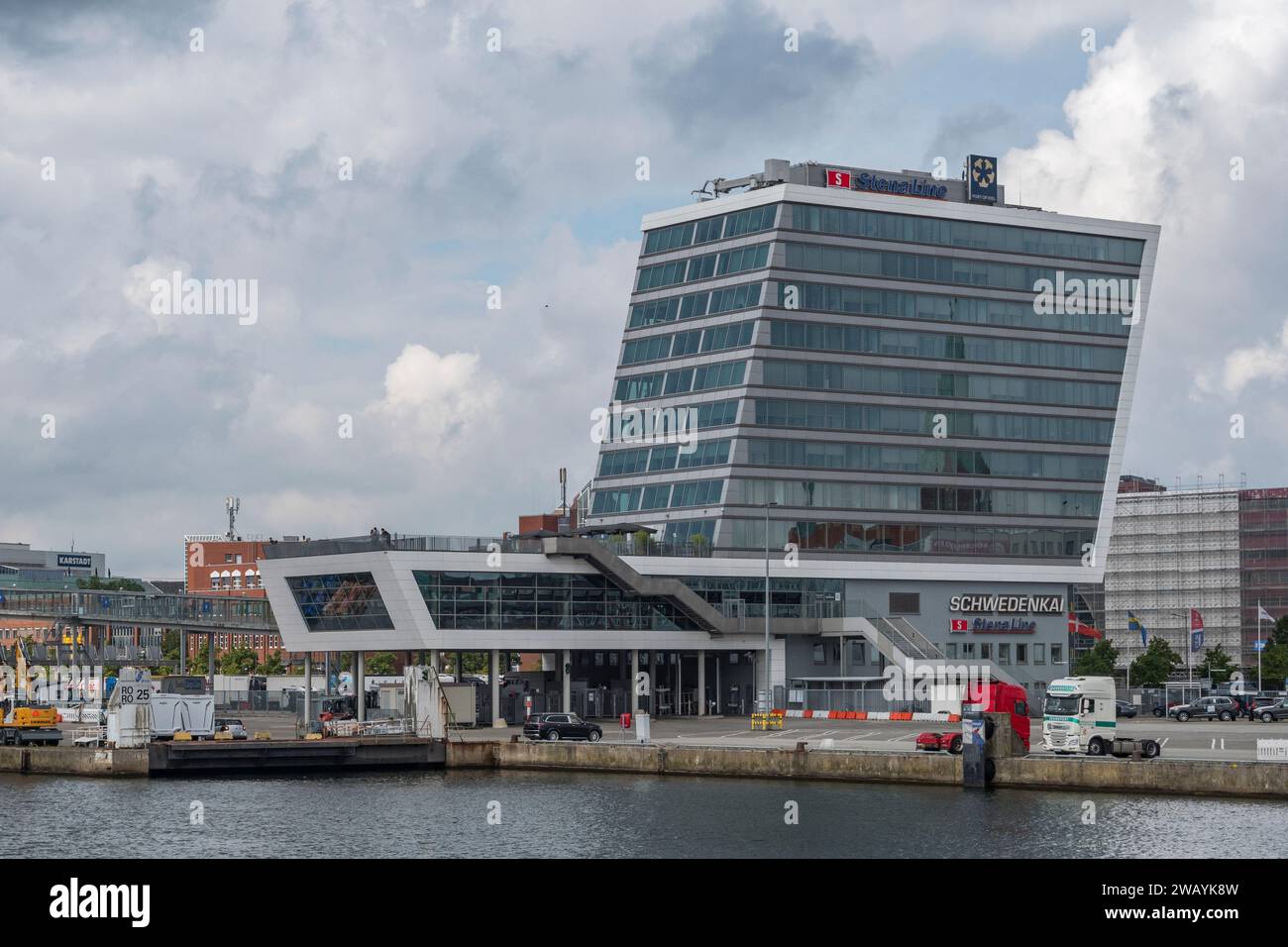 The Kiel (Schwedenkai) ferry terminal for Stena Line in the harbour in Kiel, Germany. Stock Photo