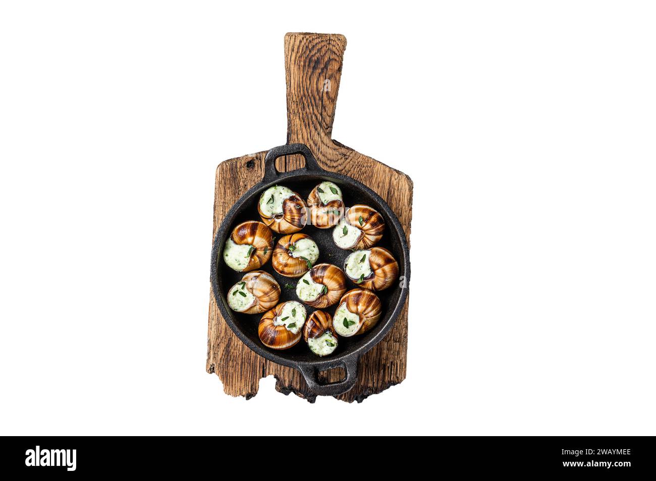 Delicatessen food Bourgogne Escargot Snails with garlic butter in a