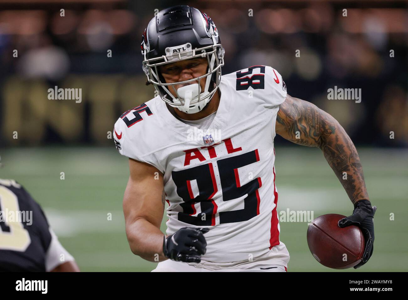 Atlanta Falcons tight end MyCole Pruitt (85) runs the ball in the first ...