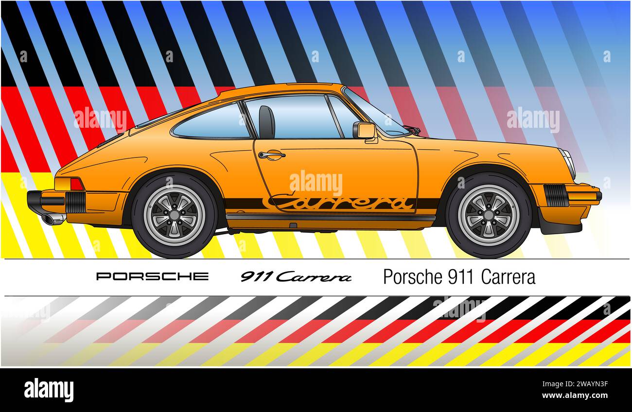 Germany, year 1974, Porsche 911 Carrera sport car, vintage and classic car, silhouette coloured illustration Stock Photo