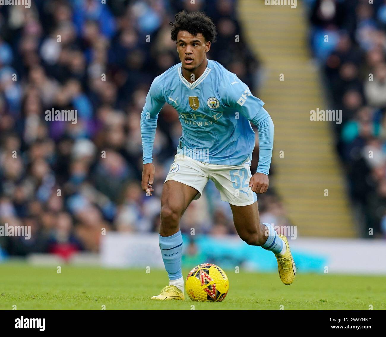 MANCHESTER, UK. 7th Jan, 2024. Oscar Bobb of Manchester City during the