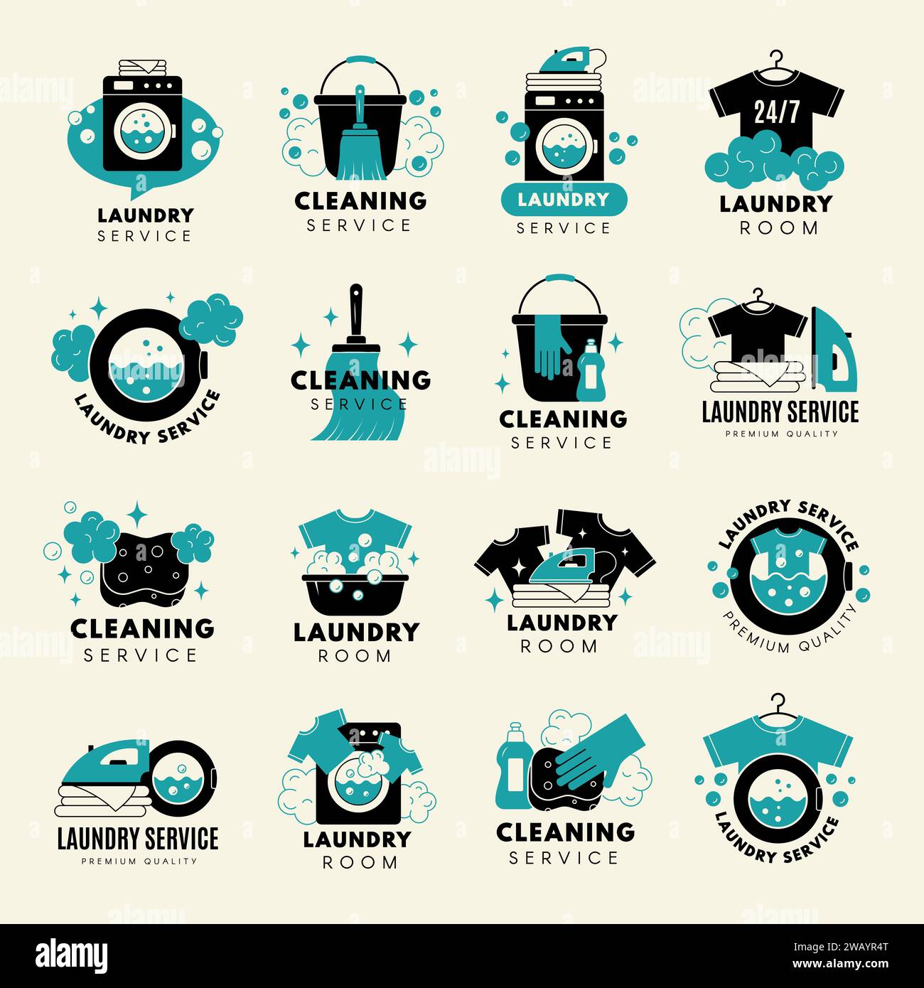 Cleaning logo. Laundry service badges templates for personal design projects recent vector set Stock Vector