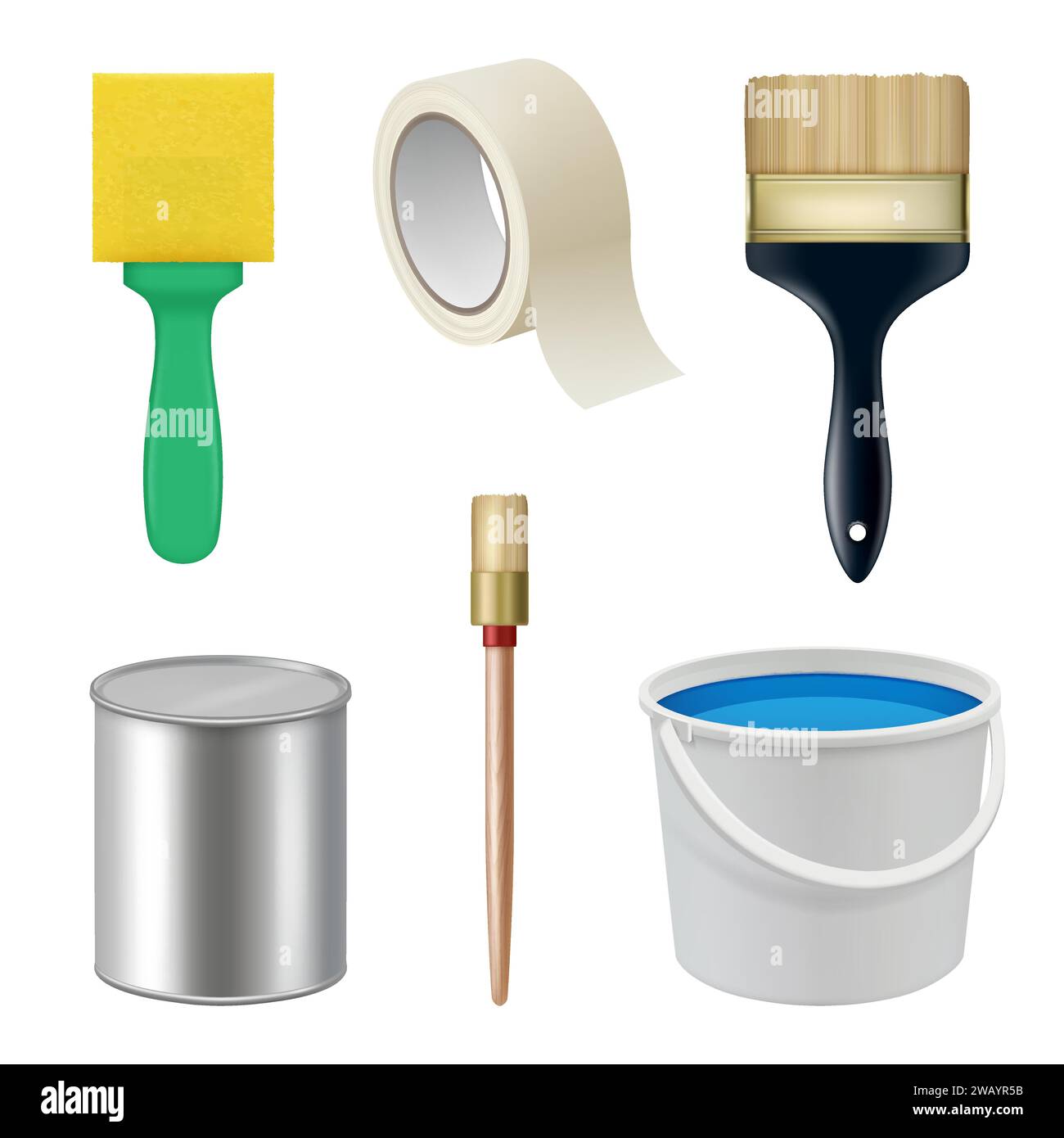 Artist tools. Rollers brushes artistic decent vector items for painters Stock Vector