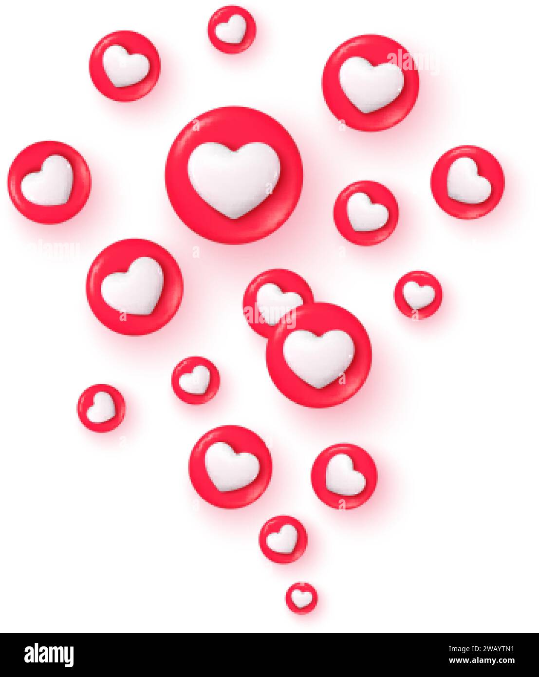 3d heart reaction. Flying like reactions success symbol social media