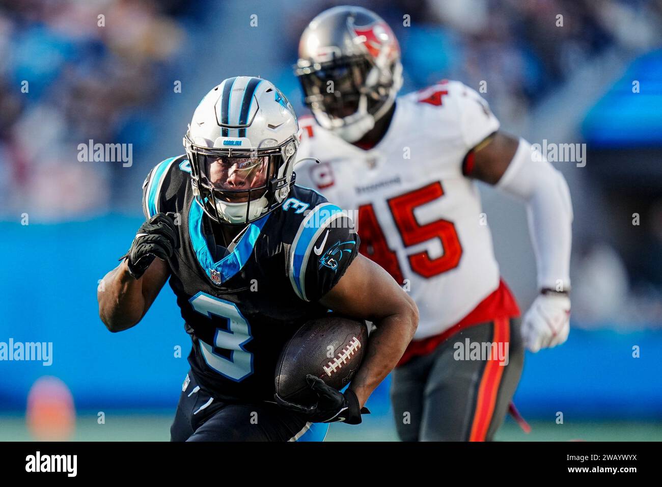 Carolina Panthers running back Raheem Blackshear (3) runs against the