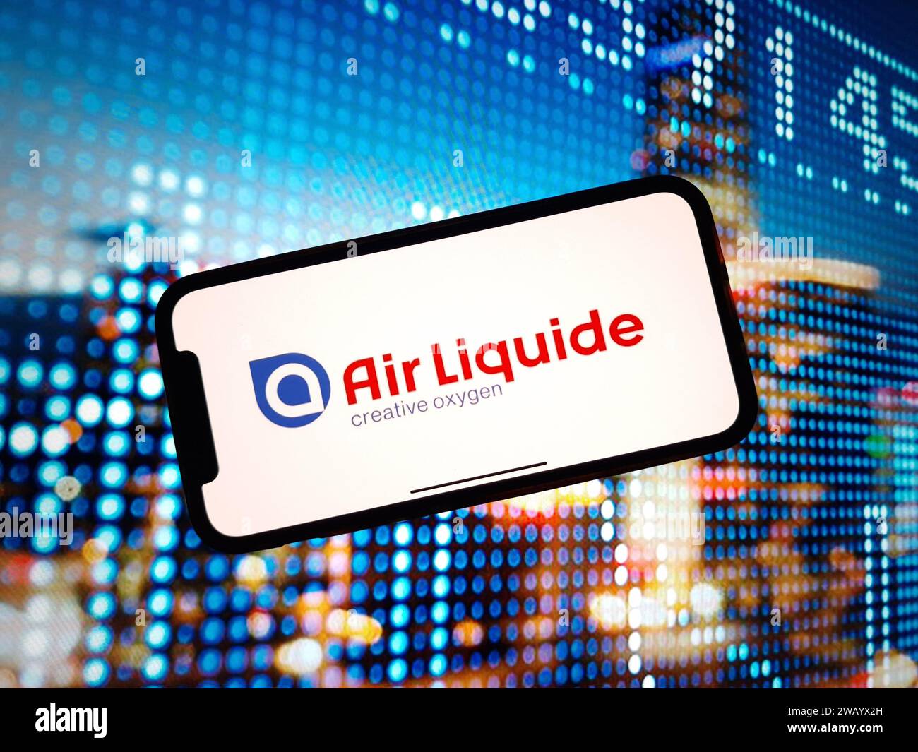 Konskie, Poland - January 07, 2024: Air Liquide company logo displayed on mobile phone screen Stock Photo