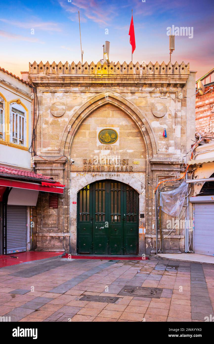istanbul, turkey - 18 AUG, 2015: closed doors of grand bazaar entrance at sunrise Stock Photo