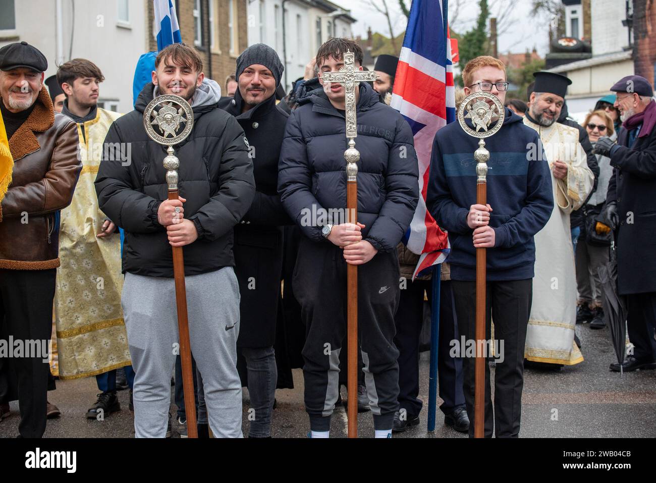 Margate UK 07th Jan 2024 Teenagers Hold Religious Signs Before The   Margate Uk 07th Jan 2024 Teenagers Hold Religious Signs Before The Ceremony Outside The Church Cyprian Diaspora Organised Sea Blessing An Annual Greek Orthodox Religious Event Of Epiphany Photo By Krisztian Eleksopa Imagessipa Usa Credit Sipa Usaalamy Live News 2WB04CB 