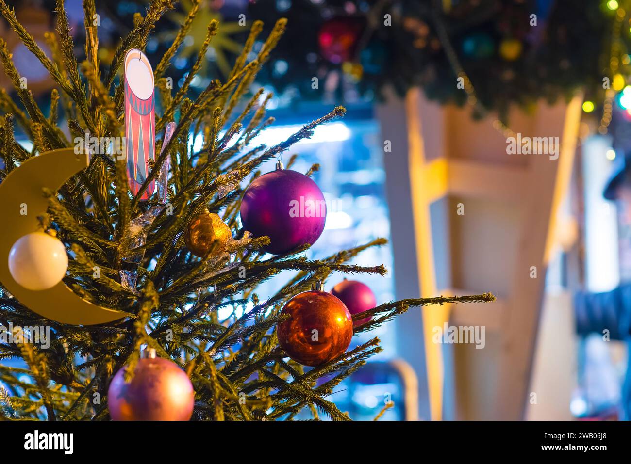 Christmas tree and Christmas decorations out side, new year streets Stock Photo Alamy