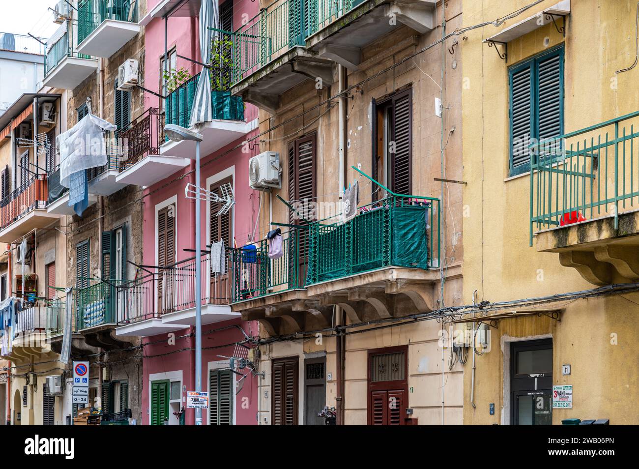 Palermo, Sicily, Italy, 15 December 2023 Colorful facade of an old